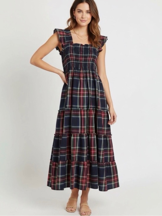 Hill House Dresses & Skirts - Hill House Ellie Midi Nap Dress Navy Tartan Plaid Smocked Ruffle Tiered